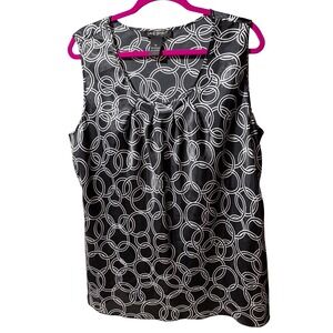 Lane Bryant Black White Geometric Circle Print Sleeveless Pleated Blouse Top 20